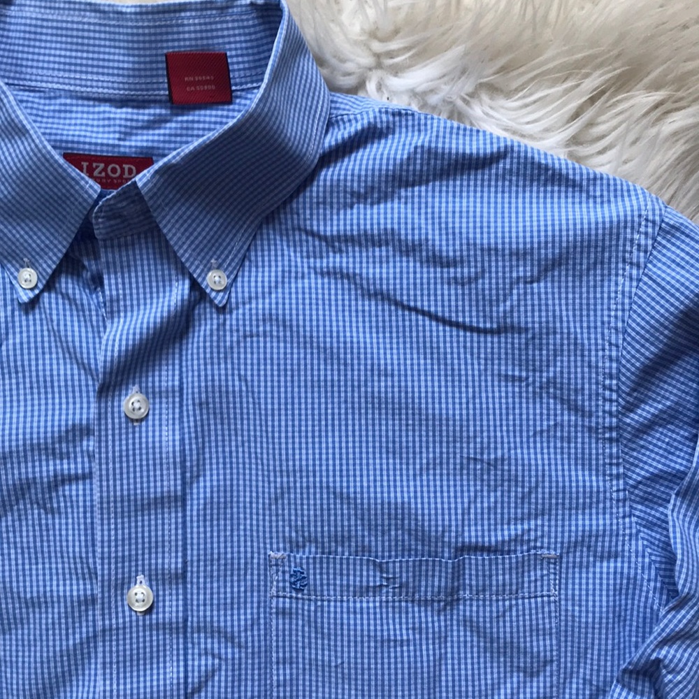 Izod Luxury Sport blue check button down shirt Med - Picture 5 of 8
